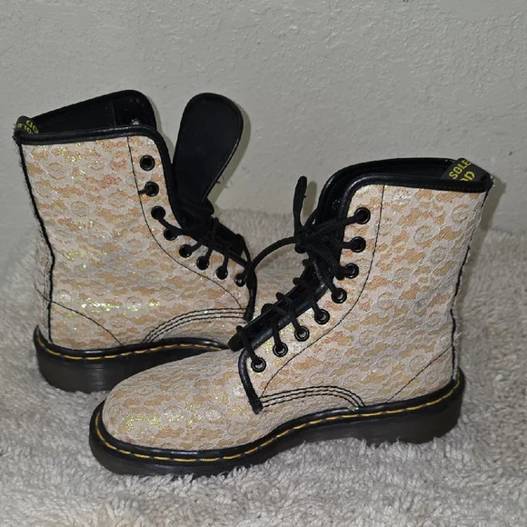 Dr. Martens Lace And Gold GlitterBoots Made In England
